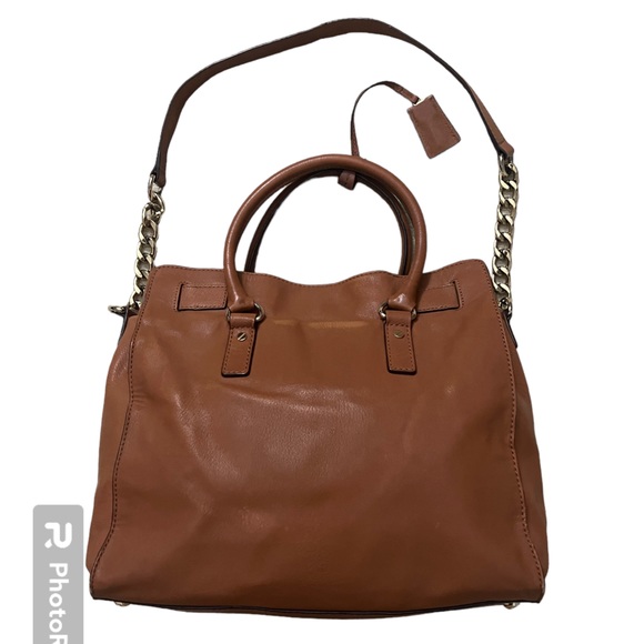 Michael Kors Hamilton Satchel. Cognac leather with gold accents. - Picture 3 of 6